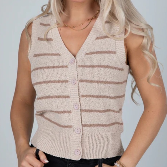 Becool Sweaters - Mocha Striped Knit Vest Sweater Large NWT NEW Boutique
